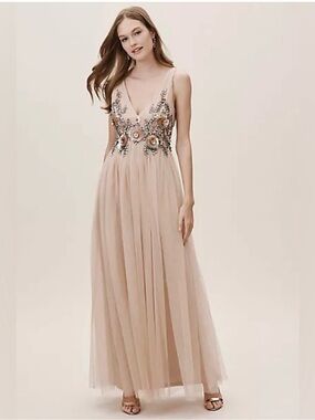 Embellished V-Neck Blush Tulle Dress